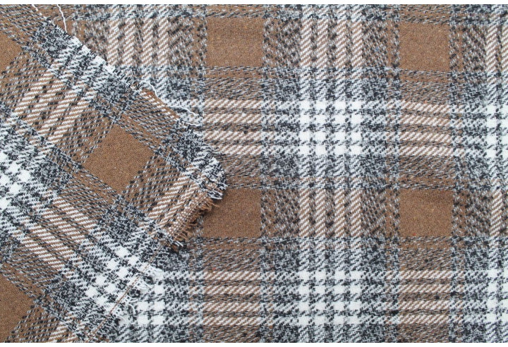 Tissu Lainage Gros Carreaux Camel -Au Mètre