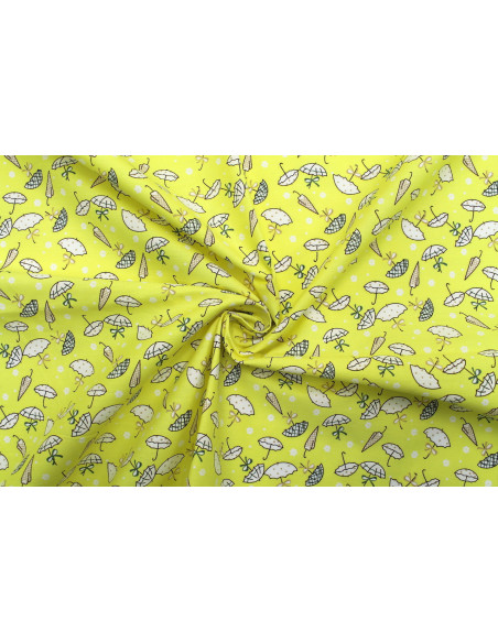 Tissu Popeline Coton Imprimé Parapluie Jaune -Au Mètre