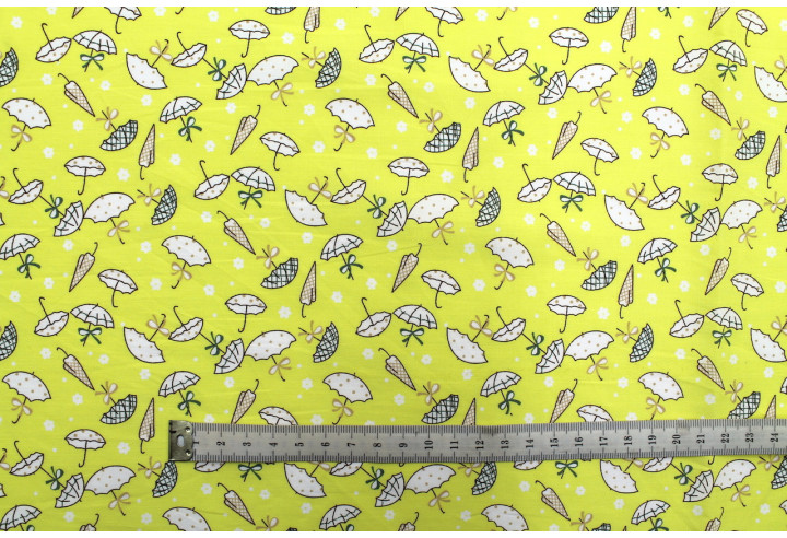 Tissu Popeline Coton Imprimé Parapluie Jaune -Au Mètre