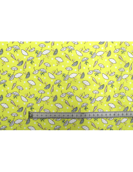 Tissu Popeline Coton Imprimé Parapluie Jaune -Au Mètre
