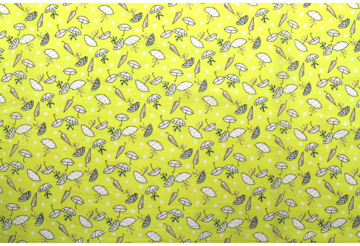 Tissu Popeline Coton Imprimé Parapluie Jaune -Au Mètre