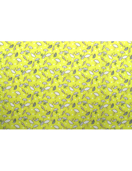 Tissu Popeline Coton Imprimé Parapluie Jaune -Au Mètre