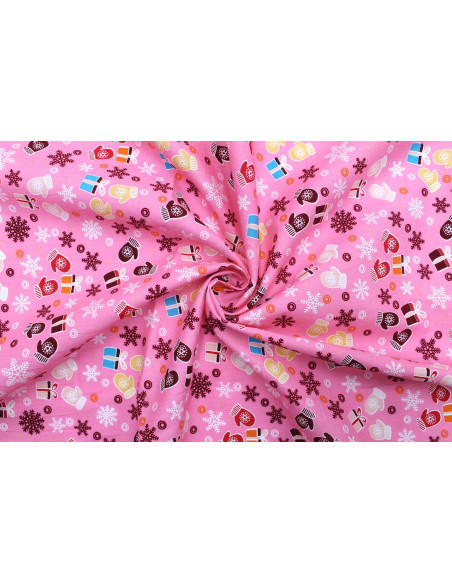 Tissu Popeline Coton Imprimé Cadeaux Rose -Au Mètre