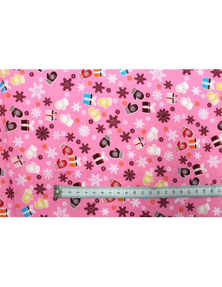 Tissu Popeline Coton Imprimé Cadeaux Rose -Au Mètre