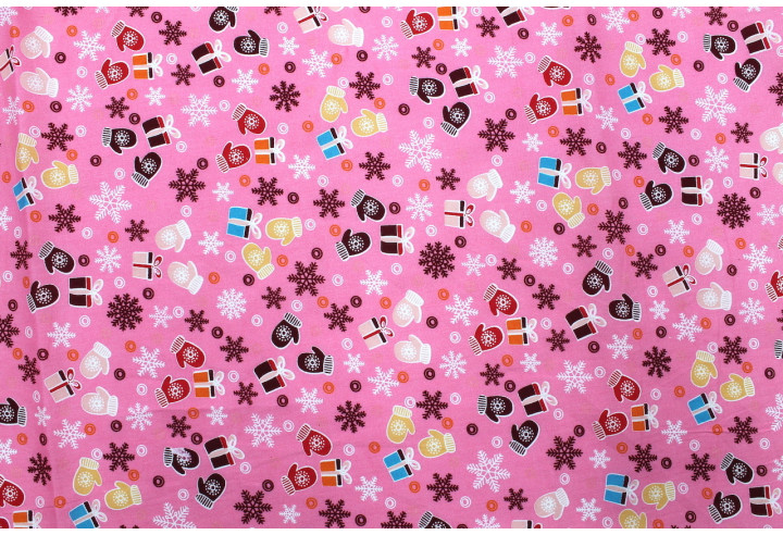 Tissu Popeline Coton Imprimé Cadeaux Rose -Au Mètre