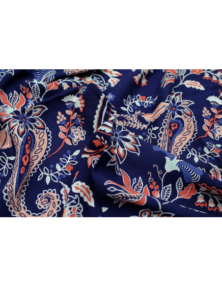 Tissu Viscose Imprimée Oriana Marine -Au Mètre