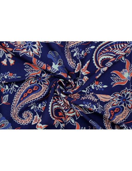 Tissu Viscose Imprimée Oriana Marine -Au Mètre