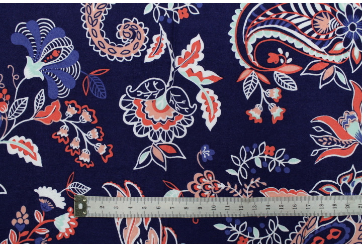 Tissu Viscose Imprimée Oriana Marine -Au Mètre