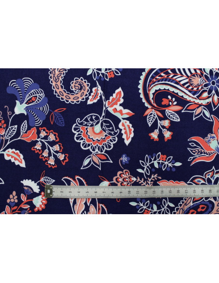 Tissu Viscose Imprimée Oriana Marine -Au Mètre