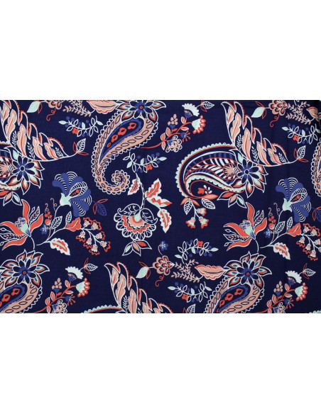 Tissu Viscose Imprimée Oriana Marine -Au Mètre