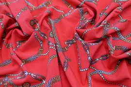 Tissu Polyester Extensible Rouge Imprimé Chaines Gold -Au Mètre
