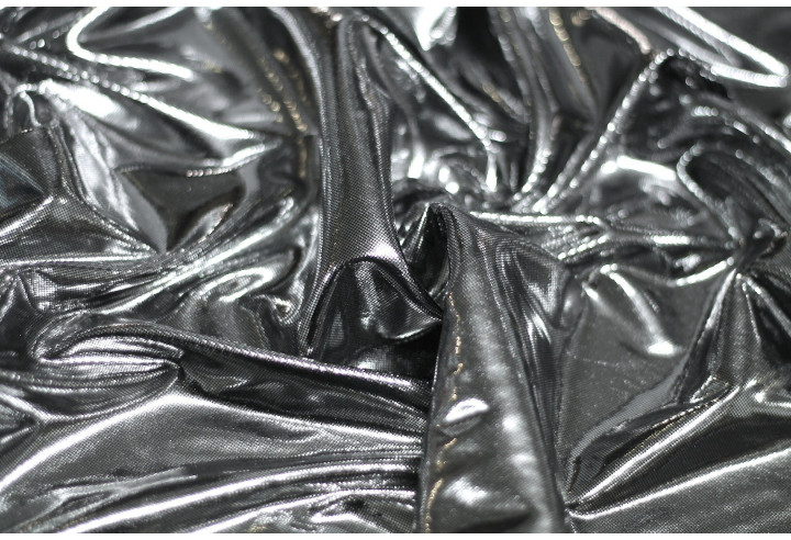 Tissu Lamé Lazer Fluide Argent/Noir -Au Mètre