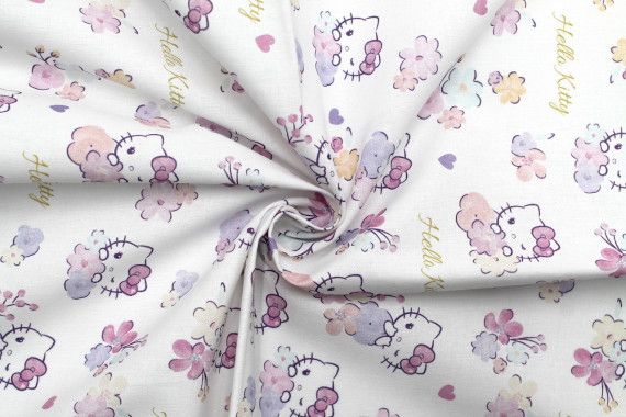 Tissu Coton Cretonne Hello Kitty Flowers -Au Mètre