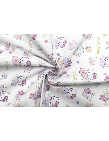 Tissu Coton Cretonne Hello Kitty Flowers -Au Mètre
