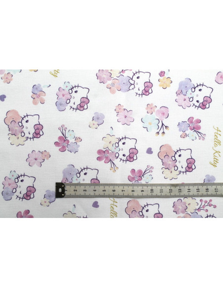Tissu Coton Cretonne Hello Kitty Flowers -Au Mètre