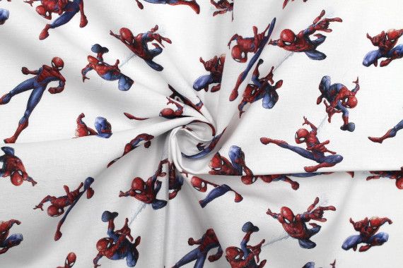 Tissu Coton Cretonne Spiderman Blanc -Au Mètre