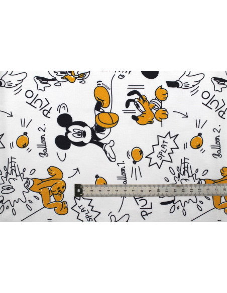Tissu Coton Cretonne Mickey Bombe à Eau Blanc -Au Mètre