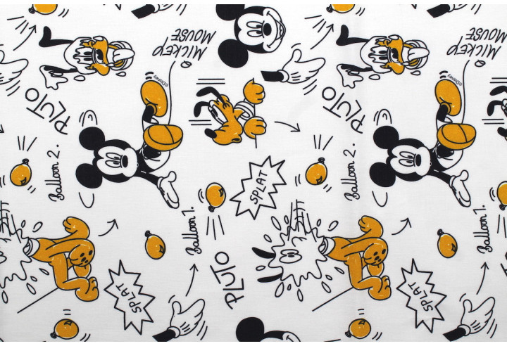 Tissu Coton Cretonne Mickey Bombe à Eau Blanc -Au Mètre