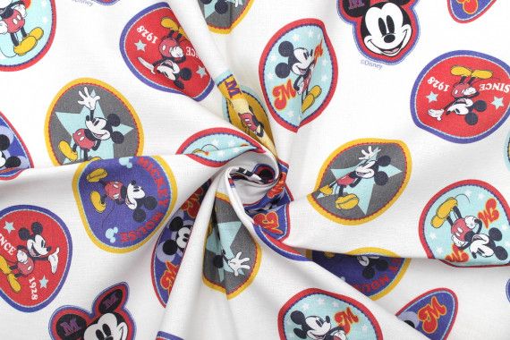 Tissu Coton Cretonne Disney Mickey Patch -Au Mètre