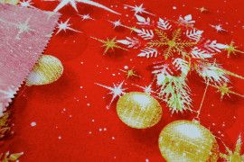 Tissu Bachette Coton Déco Noël Rouge et Or -Au Mètre