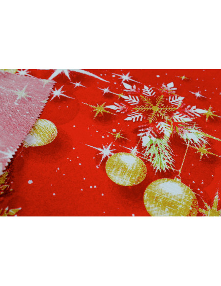 Tissu Bachette Coton Déco Noël Rouge et Or -Au Mètre