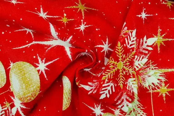 Tissu Bachette Coton Déco Noël Rouge et Or -Au Mètre
