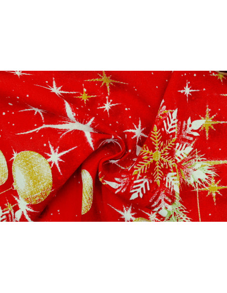 Tissu Bachette Coton Déco Noël Rouge et Or -Au Mètre