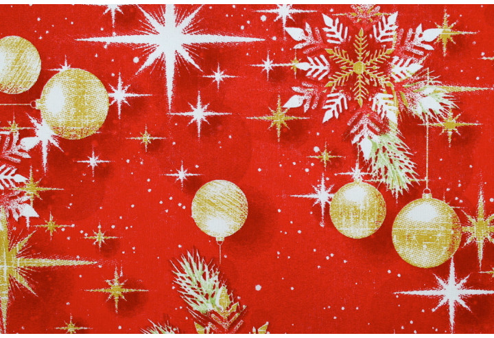 Tissu Bachette Coton Déco Noël Rouge et Or -Au Mètre