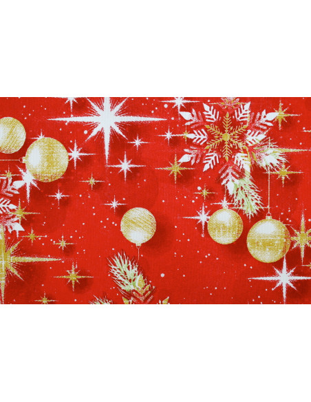 Tissu Bachette Coton Déco Noël Rouge et Or -Au Mètre