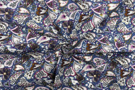 Tissu Popeline Coton Imprimé CoeurFleur Bleu -Au Mètre