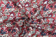 Tissu Popeline Coton Imprimé CoeurFleur Rouge -Au Mètre