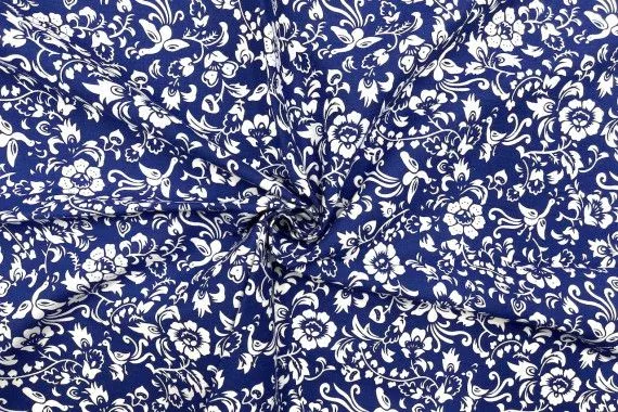 Tissu Popeline Coton Imprimé Oie Royale Bleu -Au Mètre