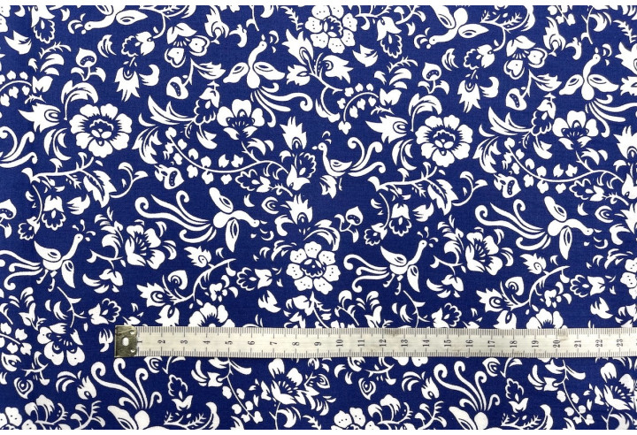 Tissu Popeline Coton Imprimé Oie Royale Bleu -Au Mètre