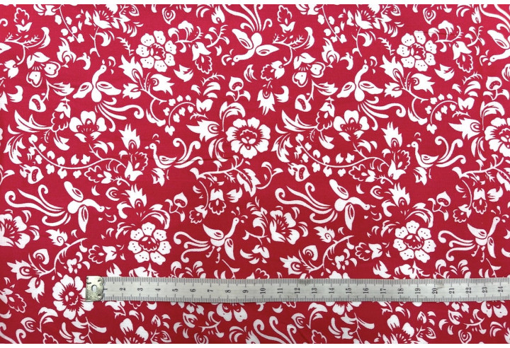 Tissu Popeline Coton Imprimé Oie Royale Rouge -Au Mètre