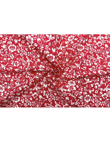 Tissu Popeline Coton Imprimé Oie Royale Rouge -Au Mètre
