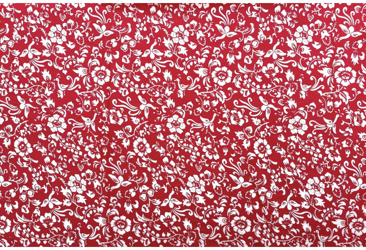 Tissu Popeline Coton Imprimé Oie Royale Rouge -Au Mètre