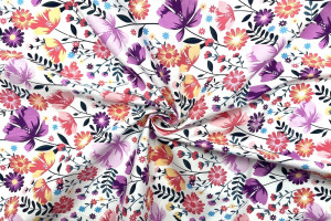 Tissu Popeline Coton Imprimé Wonderfleur Rose -Au Mètre