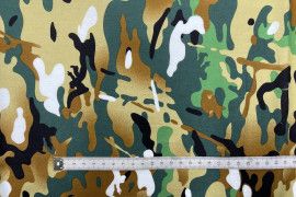 Tissu Popeline Coton Imprimé Camouflage Vert -Au Mètre