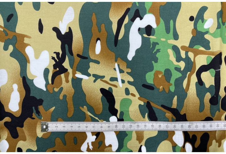 Tissu Popeline Coton Imprimé Camouflage Vert -Au Mètre