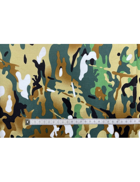 Tissu Popeline Coton Imprimé Camouflage Vert -Au Mètre