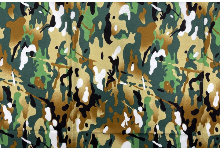 Tissu Popeline Coton Imprimé Camouflage Vert -Au Mètre