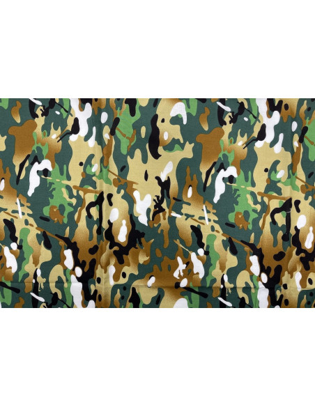 Tissu Popeline Coton Imprimé Camouflage Vert -Au Mètre