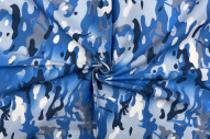 Tissu Popeline Coton Imprimé Camouflage Bleu -Au Mètre