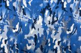 Tissu Popeline Coton Imprimé Camouflage Bleu -Au Mètre
