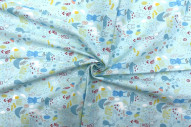 Tissu Popeline Coton Imprimé Lapinou Bleu -Au Mètre
