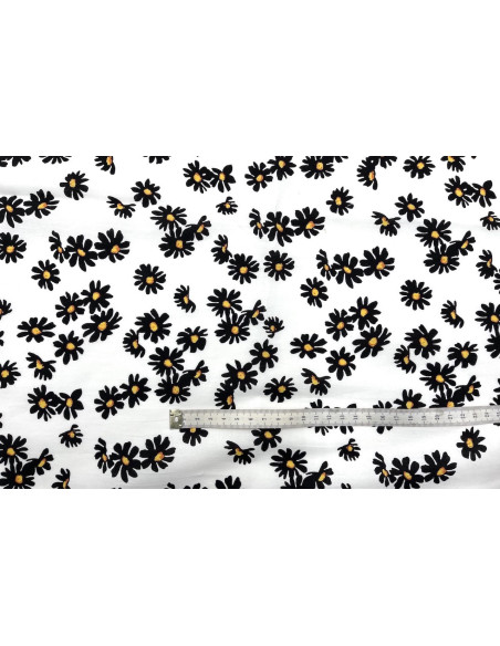Tissu Popeline Coton Imprimé Les Jasmins Blanc -Au Mètre
