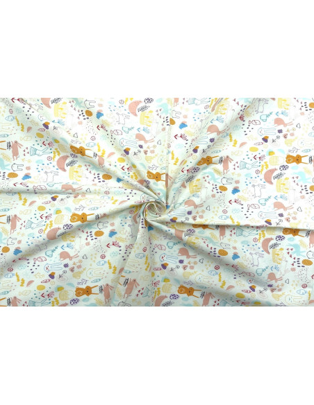 Tissu Popeline Coton Imprimé Lapinou Ecru -Au Mètre