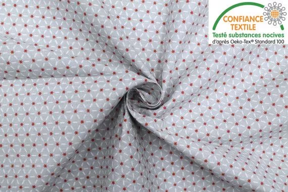 Tissu Cretonne Coton Imprimé StarBar Gris -Au Mètre