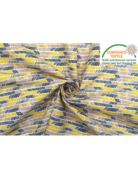 Tissu Cretonne Coton Imprimé Hipi Ocre -Au Mètre