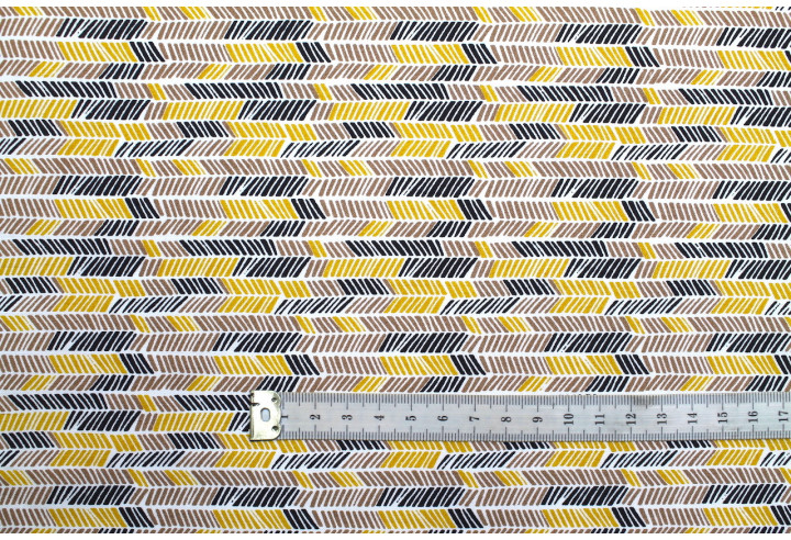 Tissu Cretonne Coton Imprimé Hipi Ocre -Au Mètre
